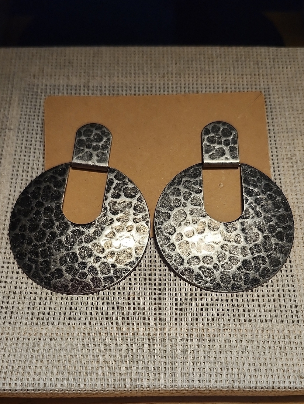 Vintage Hammered Silver Circle Earrings: 80s Geometric Dangle Jewelry